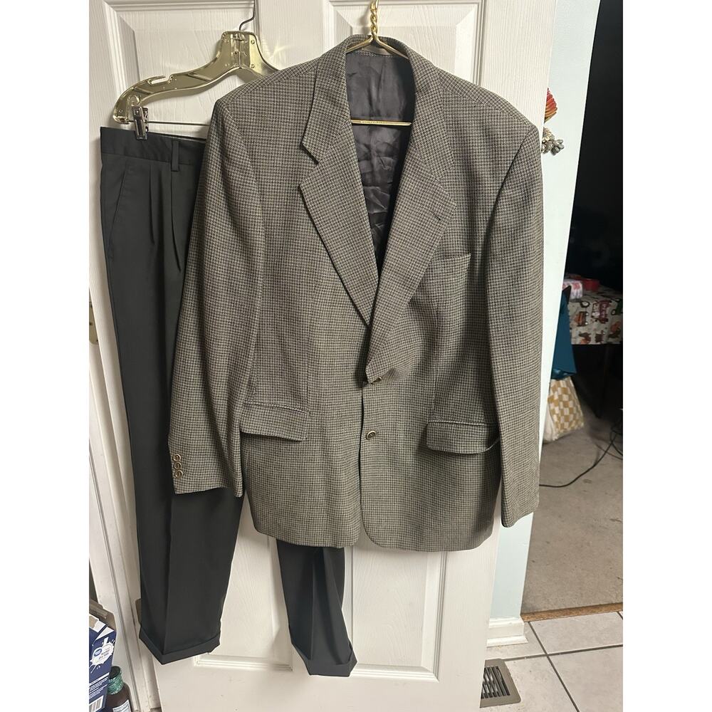 90s Strellson Men's Tweed Wool Sport Coat Jacket Dogtooth Gray Brown 42r Hounds